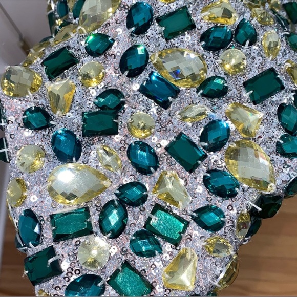 NWT Colors Crystals & Sequins Teal Mini Dress Size 2 - Picture 7 of 9